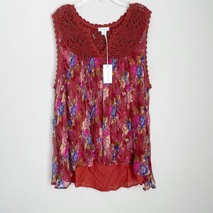Sundance Size L Crochet Floral Cami Top Sleeveless Boho Layered NEW NWT